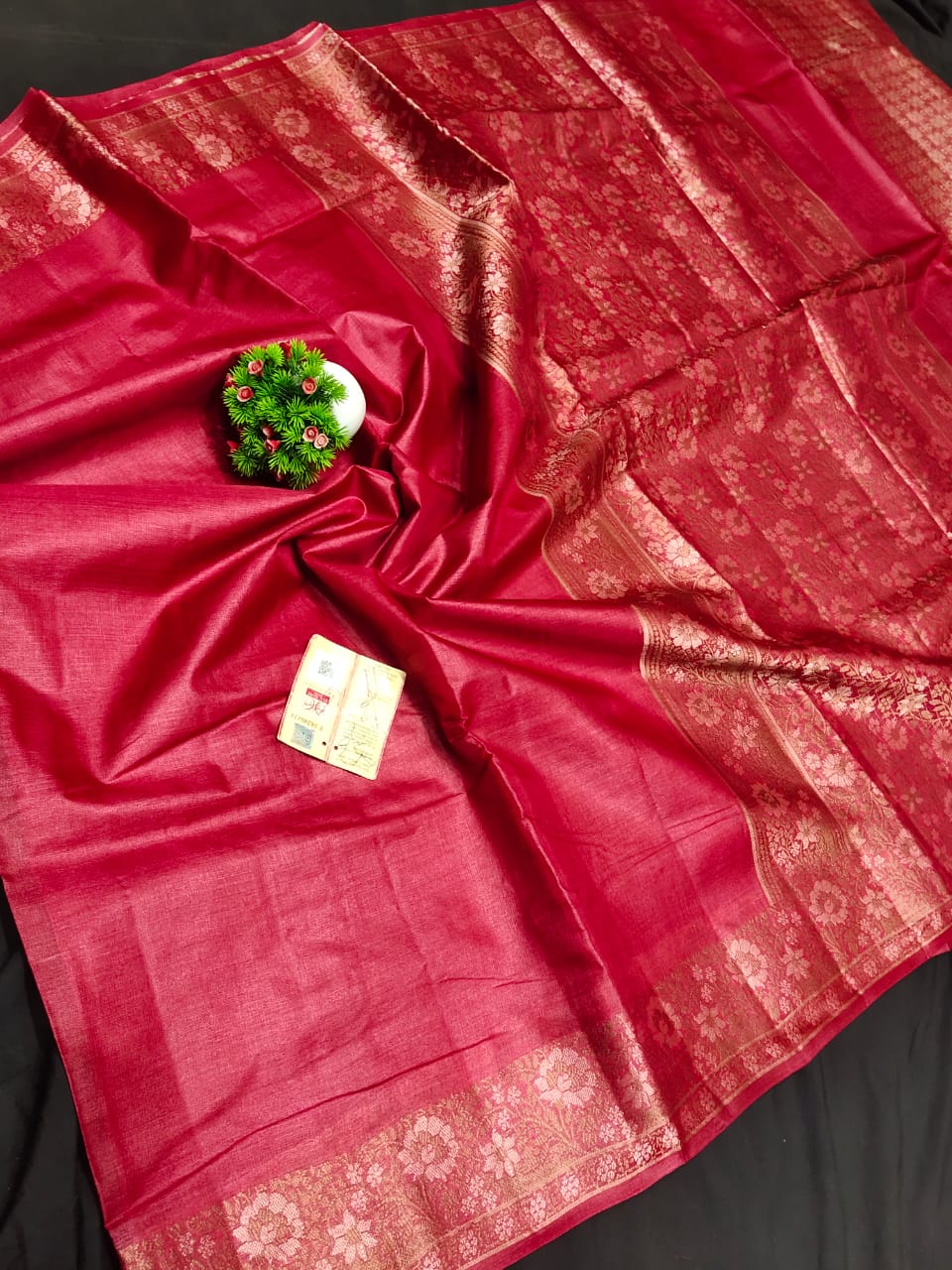 Pure tussar silk saree with alfi  border