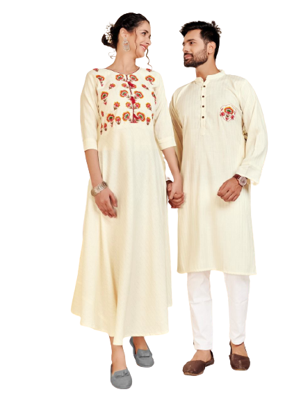 Couple's Embroidered Ladies Gown and Men's Kurta Pyajama (Size 38-44 available)