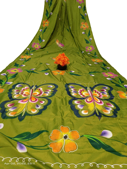 Hand painted semi bangalori silk saree