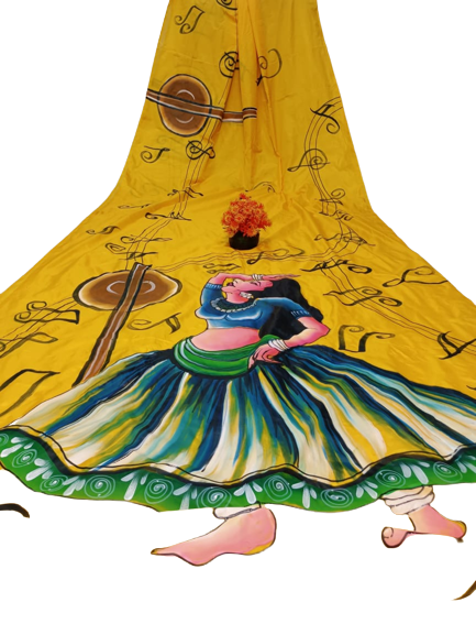 Hand painted semi bangalori silk saree