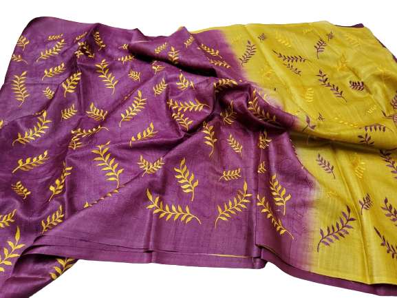 Semi Tussar soft silk embroidered saree