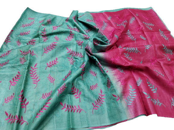 Semi Tussar soft silk embroidered saree