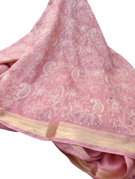 Embroidered Tussar Silk Linen Saree